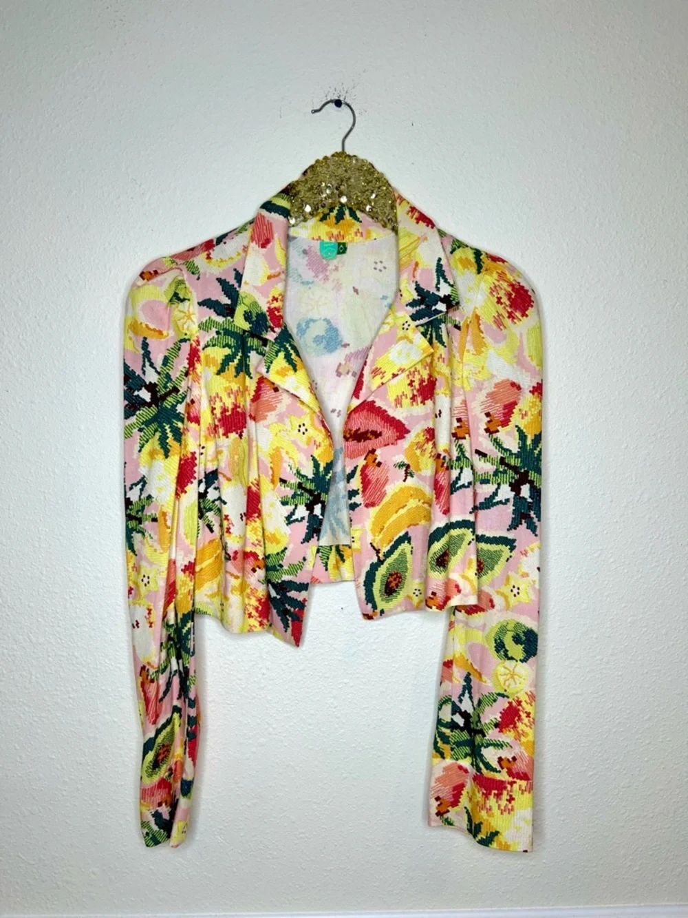 Farm Rio Tropical Fruit Colorful Floral Cropped Bolero Blazer S